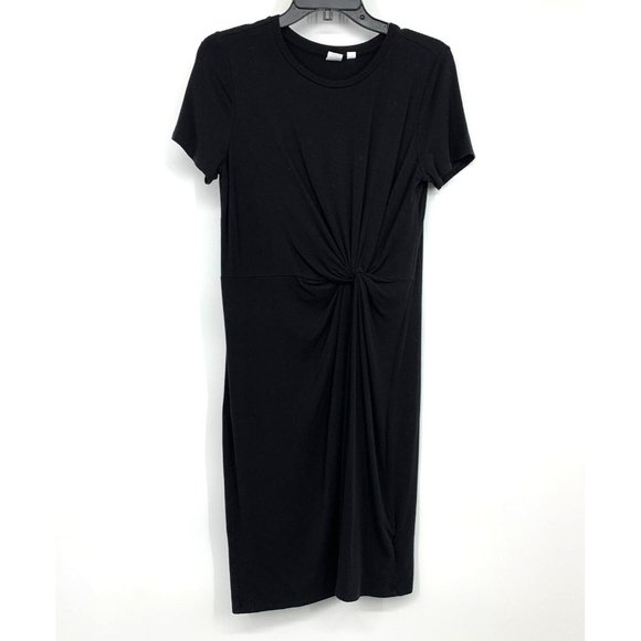 Gap Dress Black Twist Knotted Short Sleeve Lyocell - Picture 2 of 9